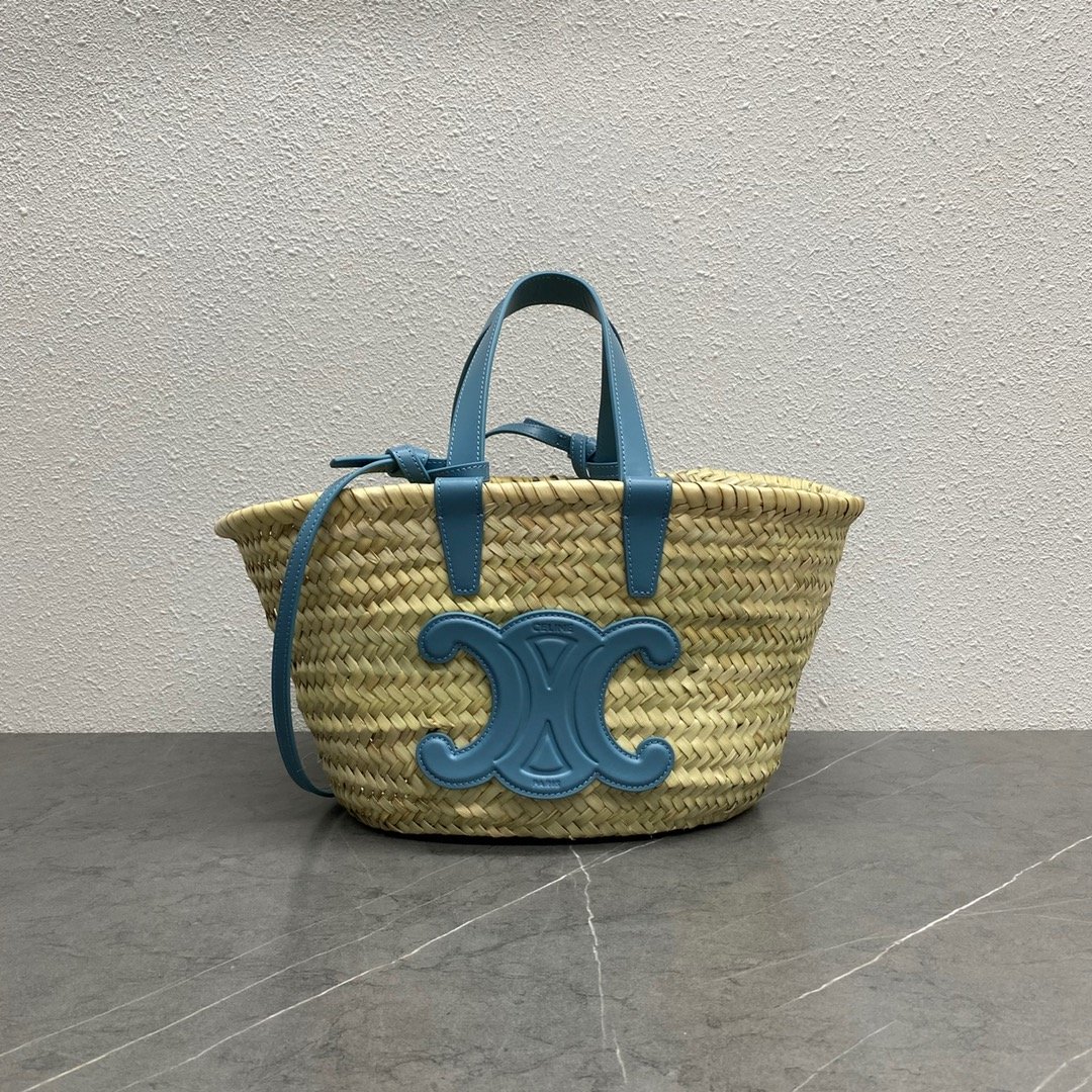 1:1 Replica Celine Teen Triomphe Celine Classic Panier In Palm Leaves And Lizard Blue For Women 8in/20cm