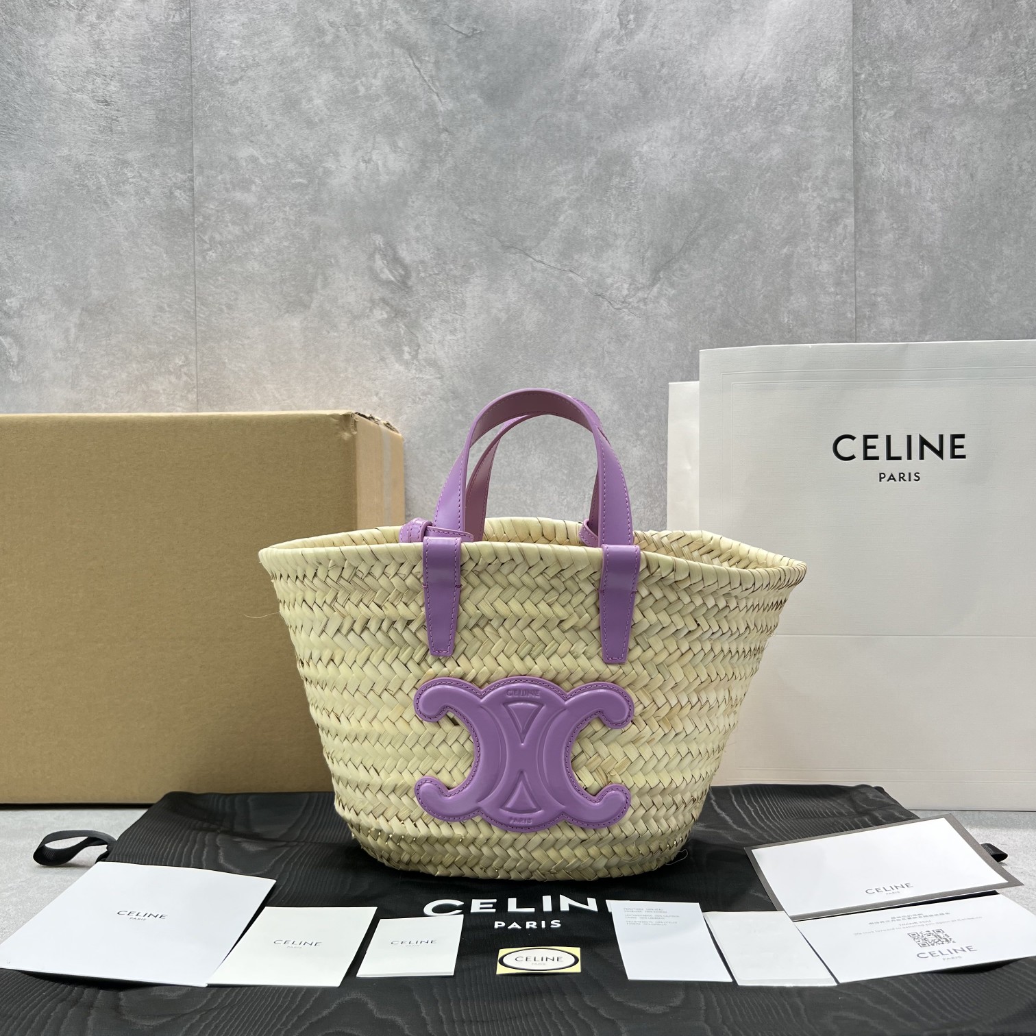 1:1 Replica Celine Teen Triomphe Celine Classic Panier In Palm Leaves And Lizard Violet For Women 8in/20cm