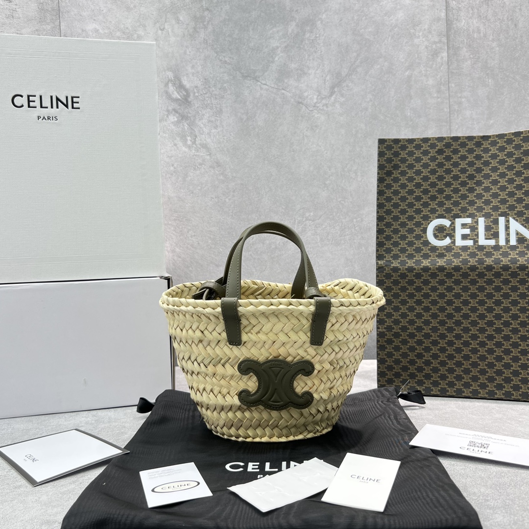 1:1 Replica Celine Teen Triomphe Classic Pannier Tote Dark Green For Women 8in/20cm