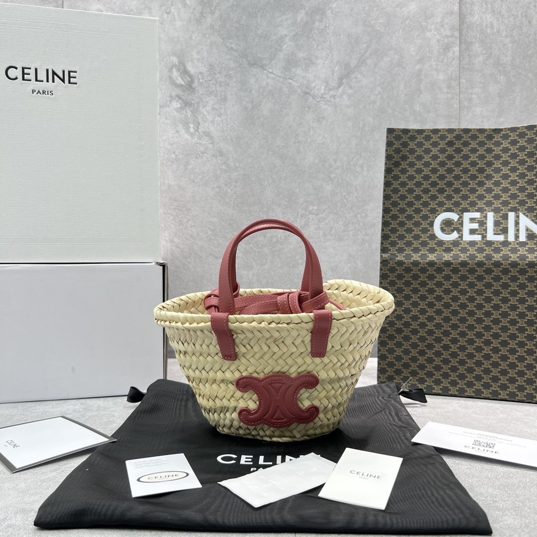 1:1 Replica Celine Teen Triomphe Classic Pannier Tote Dark Pink For Women 8in/20cm
