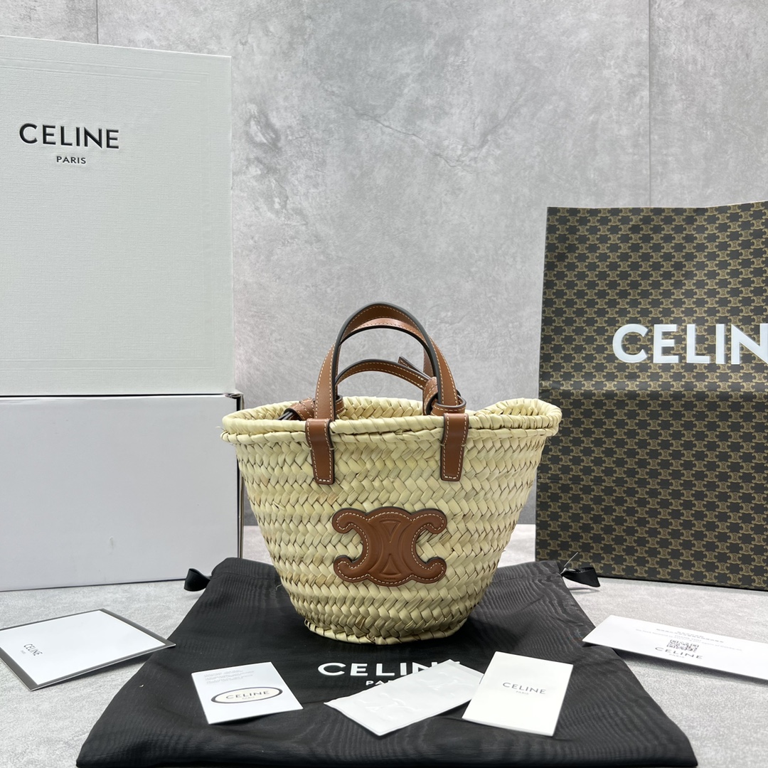 1:1 Replica Celine Teen Triomphe Classic Pannier Tote Tan For Women 8in/20cm