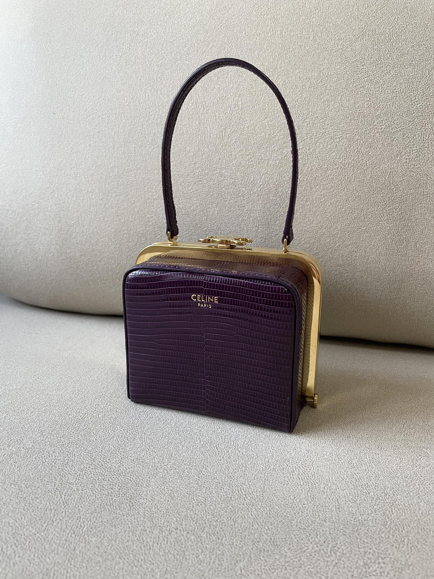 1:1 Replica Celine Triomphe Minaudiere In Lizard Violet For Women 4in/10cm