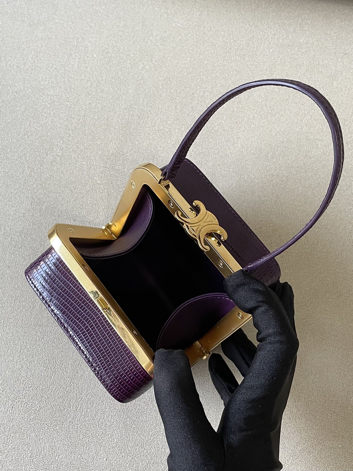 1:1 Replica Celine Triomphe Minaudiere In Lizard Violet For Women 4in/10cm - Image 3