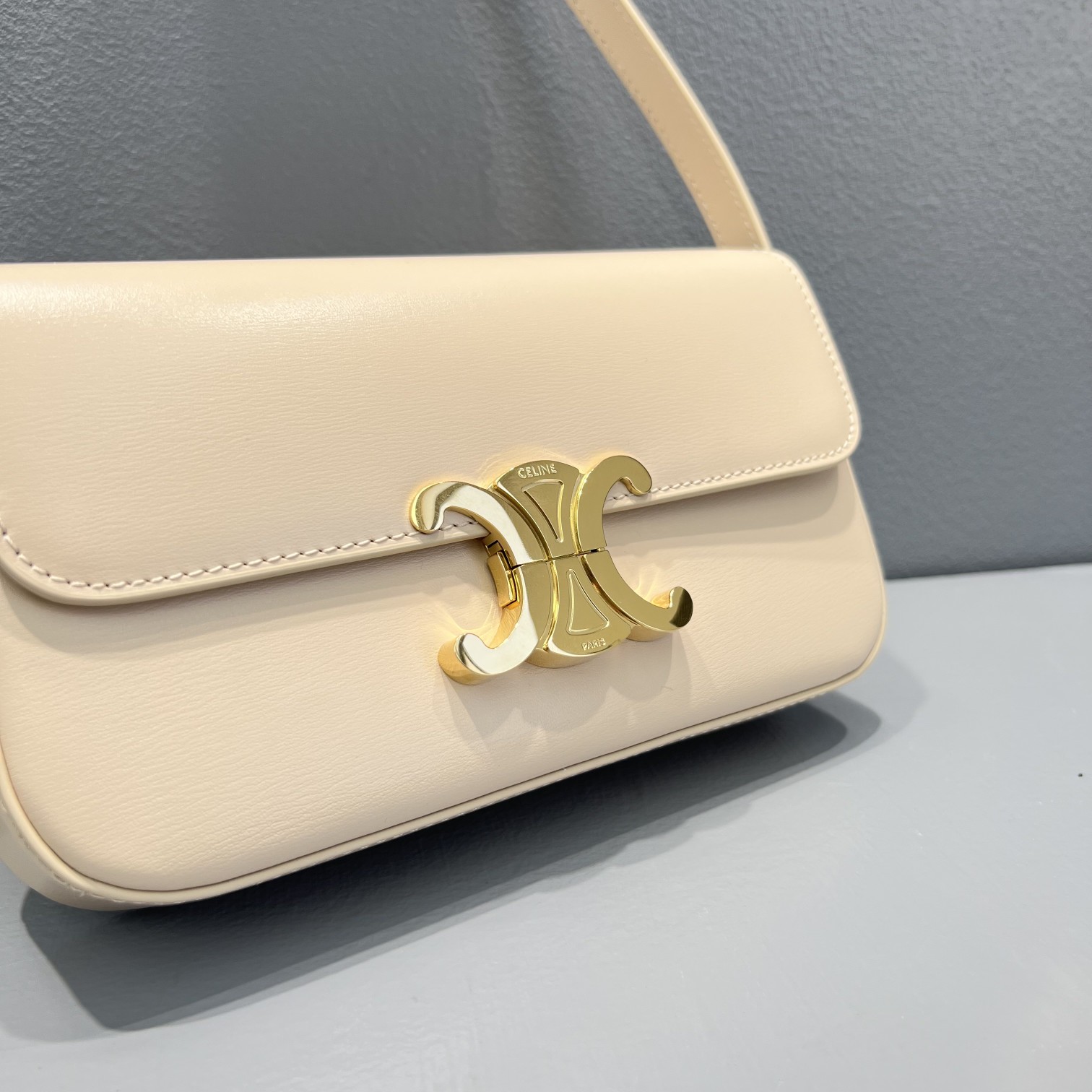 1:1 Replica Celine Triomphe Shoulder Bag Beige For Women 8in/20.5cm - Image 3