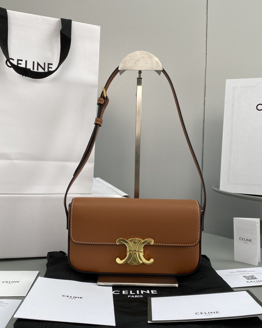 1:1 Replica Celine Triomphe Shoulder Bag Brown For Women 8in/20cm 194143BFN.04LU