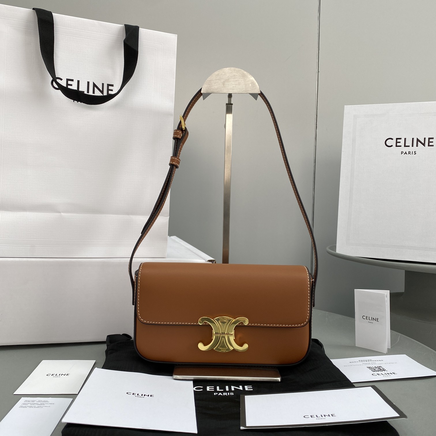 1:1 Replica Celine Triomphe Shoulder Bag Brown For Women 8in/20cm 194143BFN.04LU