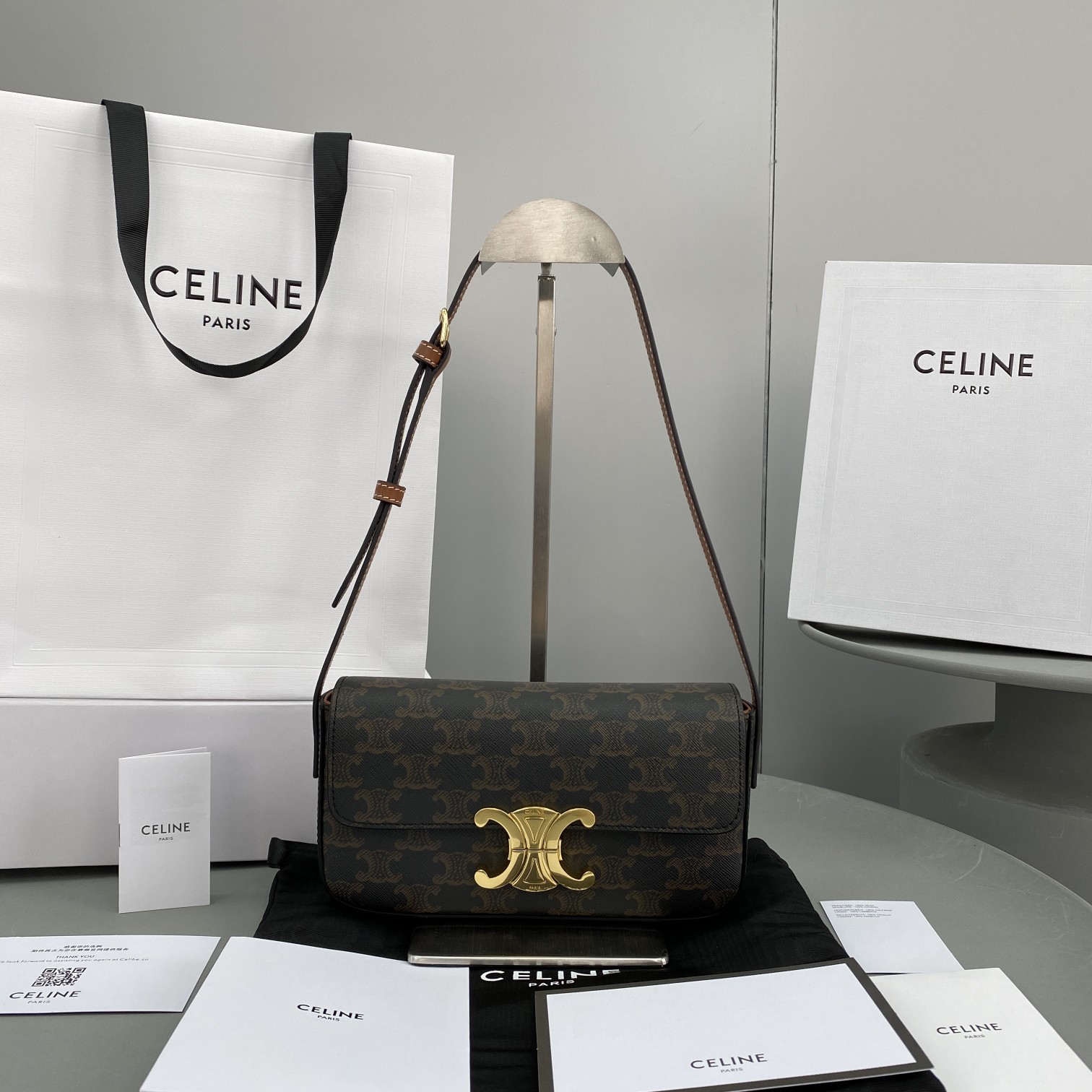1:1 Replica Celine Triomphe Shoulder Bag In Triomphe Canvas Tan For Women 8in/20cm 194142CUZ.04LU