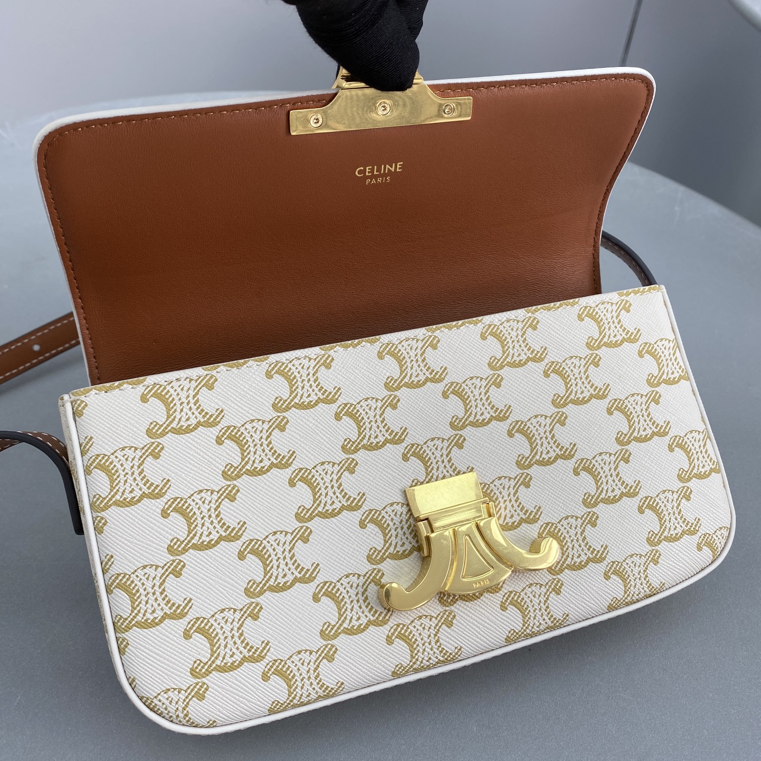 1:1 Replica Celine Triomphe Shoulder Bag In Triomphe Canvas White For Women 8in/20cm 194142CUZ.01BC - Image 5