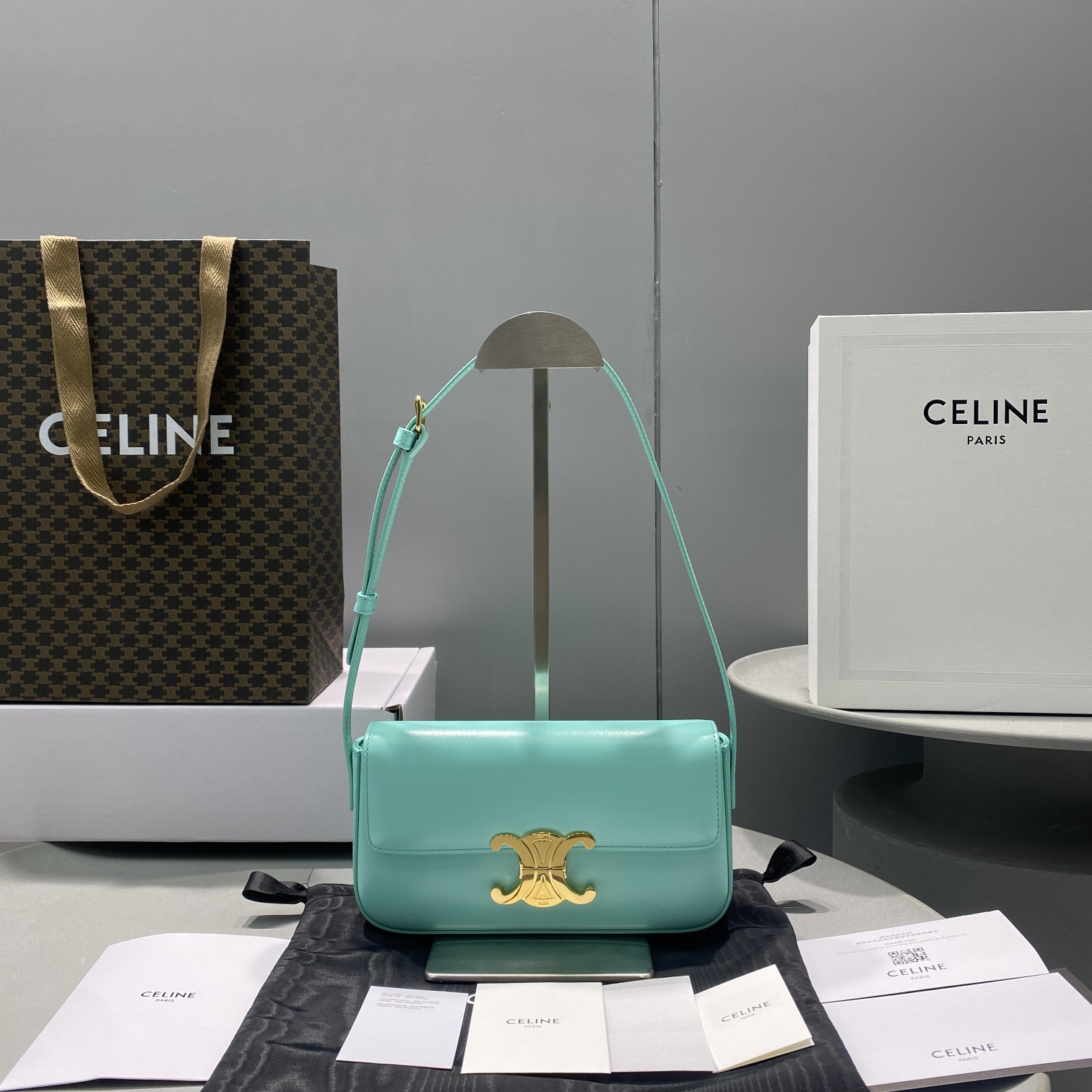 1:1 Replica Celine Triomphe Shoulder Bag Mint Green For Women 8in/20cm