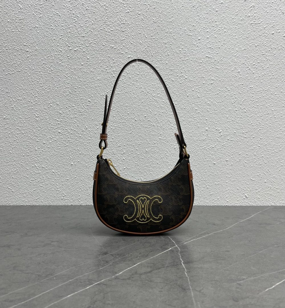 1:1 Replica Celine Triope Heart Embroidered Mini Abba - Triope Canvas Brown For Women 6.4in/16cm 10I602EB1.04LU