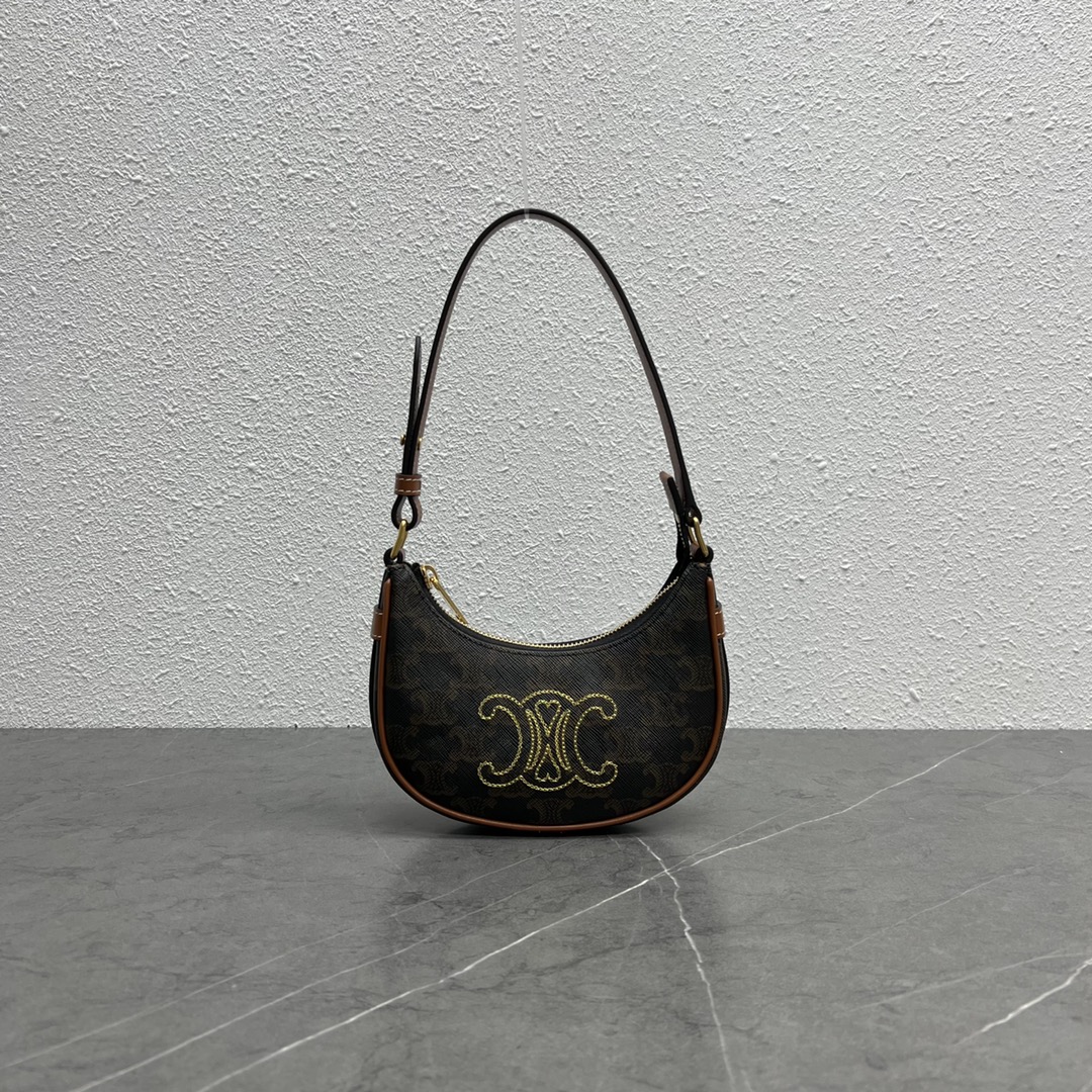 1:1 Replica Celine Triope Heart Embroidered Mini Abba - Triope Canvas Brown For Women 6.4in/16cm 10I602EB1.04LU