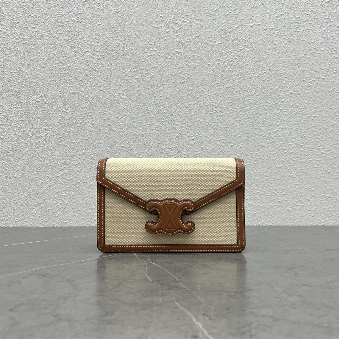 1:1 Replica Celine Wallet On Chain Triomphe In Textile Natural / Tan For Women 7in/19cm 10J972DB2.02NT