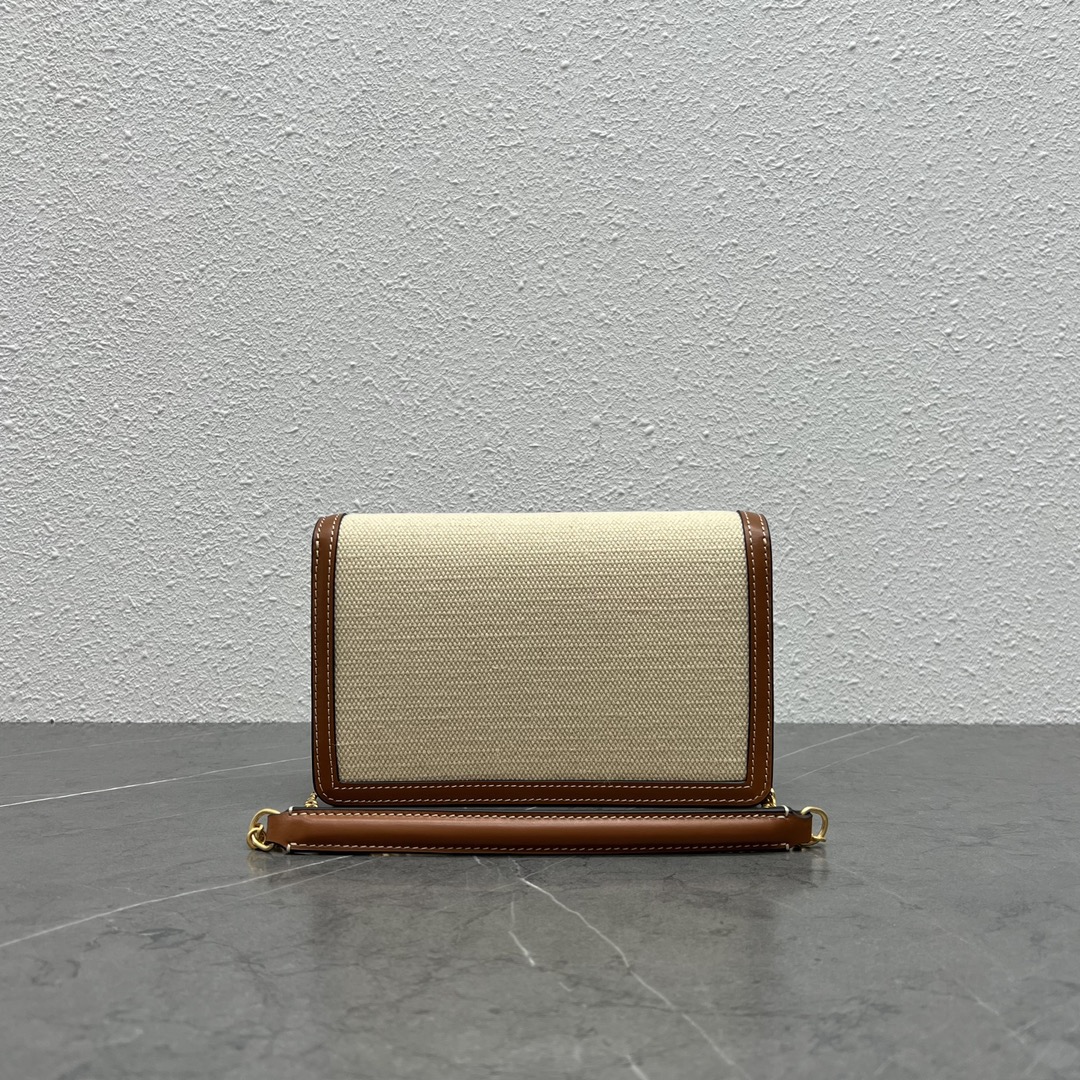 1:1 Replica Celine Wallet On Chain Triomphe In Textile Natural / Tan For Women 7in/19cm 10J972DB2.02NT - Image 3