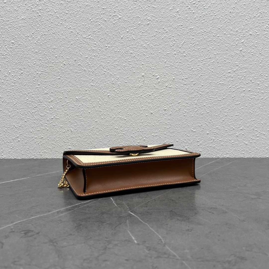 1:1 Replica Celine Wallet On Chain Triomphe In Textile Natural / Tan For Women 7in/19cm 10J972DB2.02NT - Image 7
