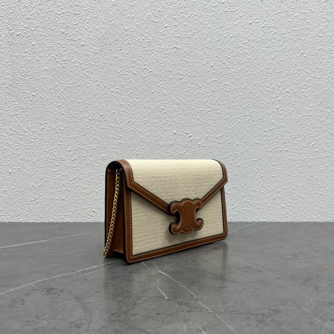 1:1 Replica Celine Wallet On Chain Triomphe In Textile Natural / Tan For Women 7in/19cm 10J972DB2.02NT - Image 5