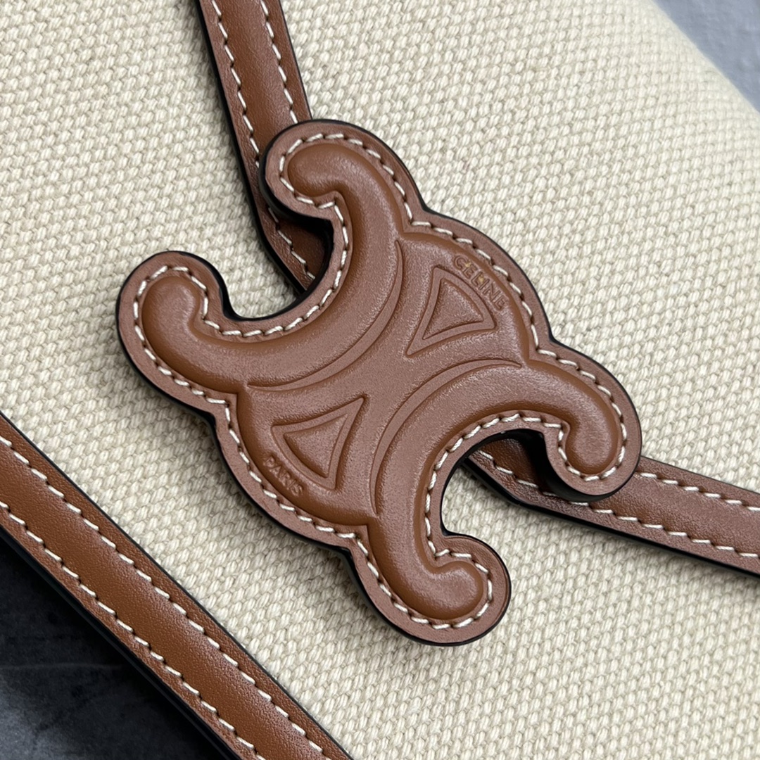 1:1 Replica Celine Wallet On Chain Triomphe In Textile Natural / Tan For Women 7in/19cm 10J972DB2.02NT - Image 9