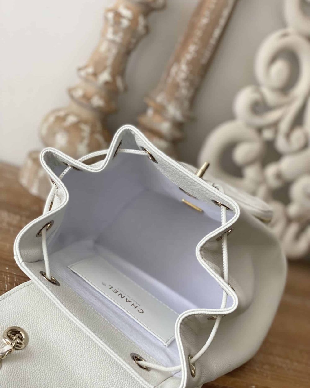 [REP 1:1] Chain Backpack Black/White/Grey For Women 7.9in / 20cm AS3530