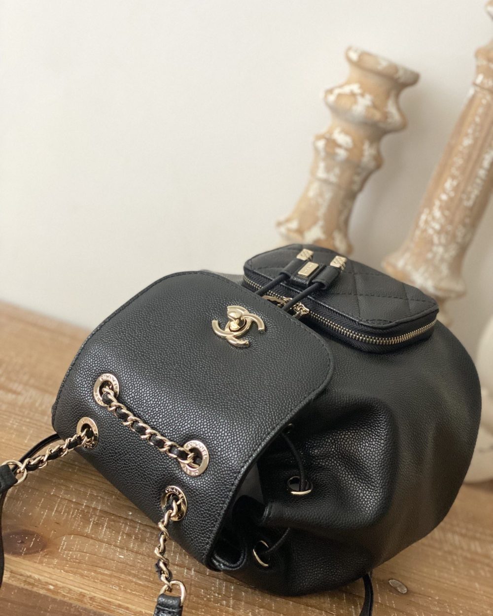[REP 1:1] Chain Backpack Black/White/Grey For Women 7.9in / 20cm AS3530