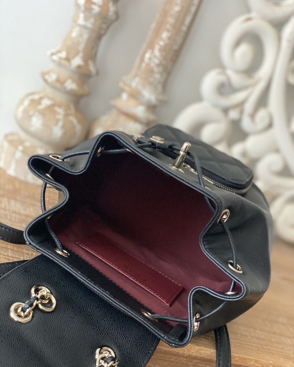 [REP 1:1] Chain Backpack Black/White/Grey For Women 7.9in / 20cm AS3530