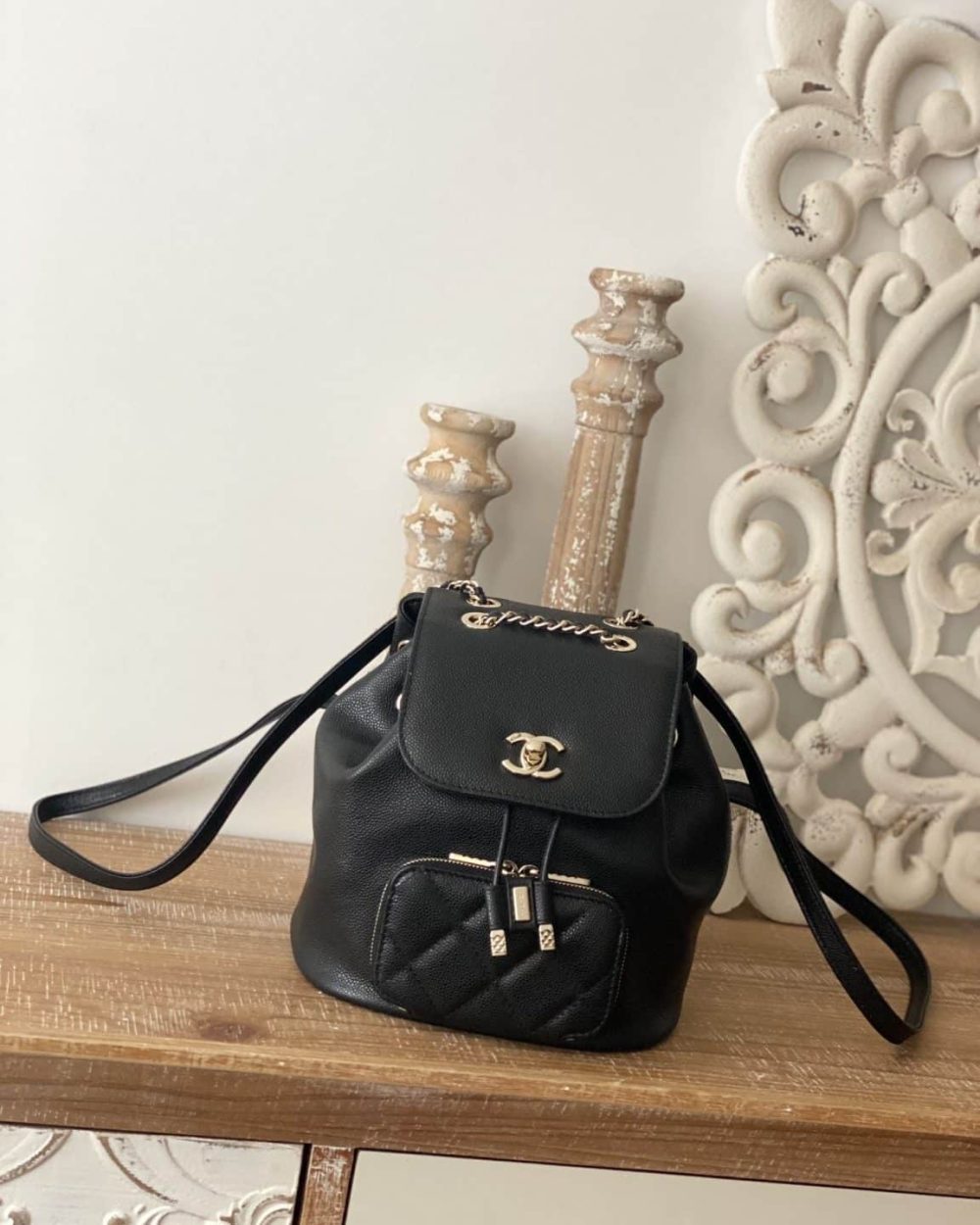 [REP 1:1] Chain Backpack Black/White/Grey For Women 7.9in / 20cm AS3530