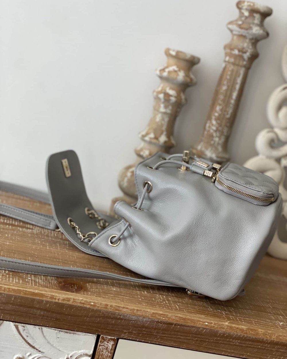 [REP 1:1] Chain Backpack Black/White/Grey For Women 7.9in / 20cm AS3530