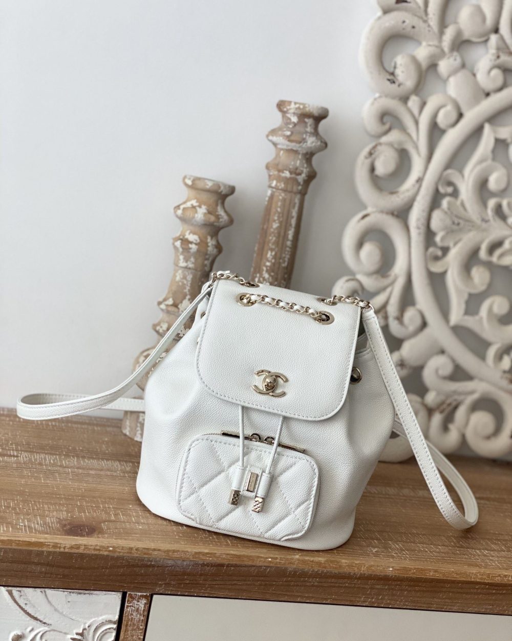 [REP 1:1] Chain Backpack Black/White/Grey For Women 7.9in / 20cm AS3530