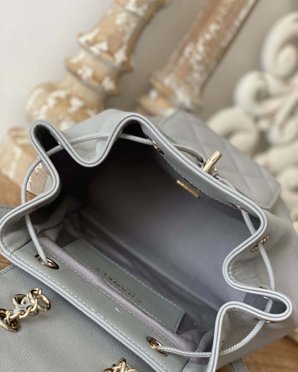 [REP 1:1] Chain Backpack Black/White/Grey For Women 7.9in / 20cm AS3530