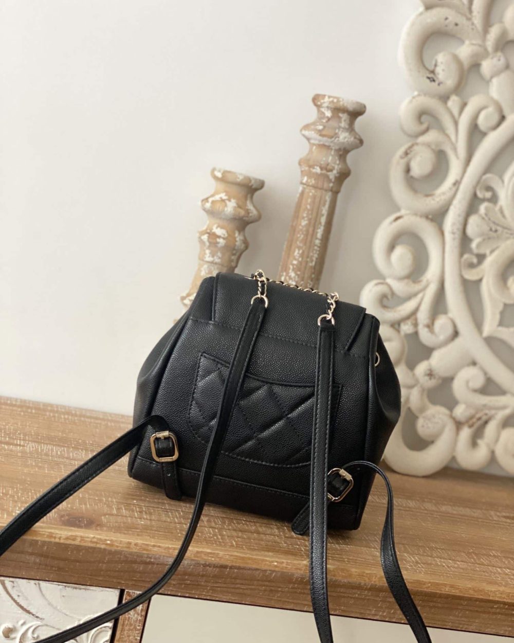 [REP 1:1] Chain Backpack Black/White/Grey For Women 7.9in / 20cm AS3530