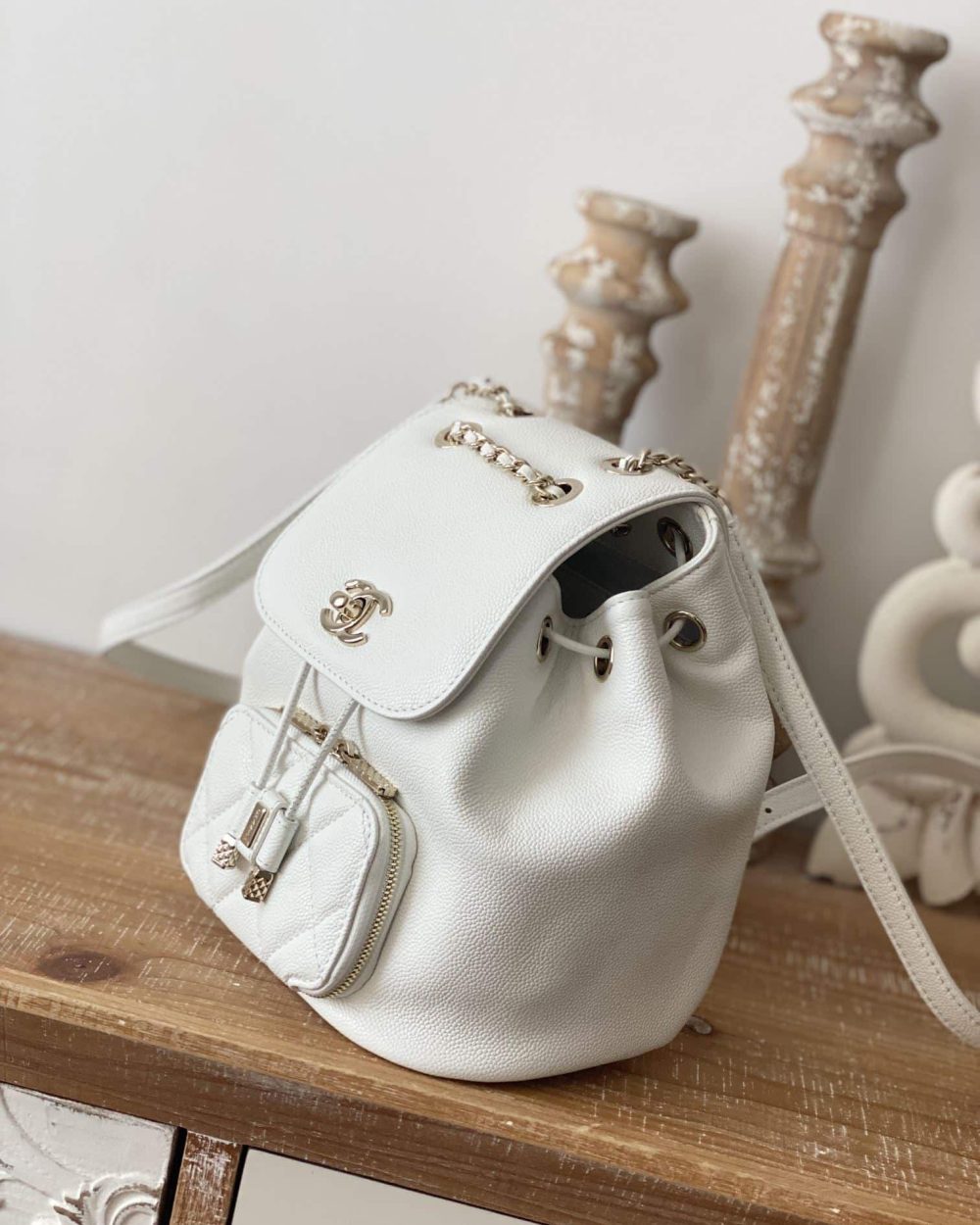 [REP 1:1] Chain Backpack Black/White/Grey For Women 7.9in / 20cm AS3530