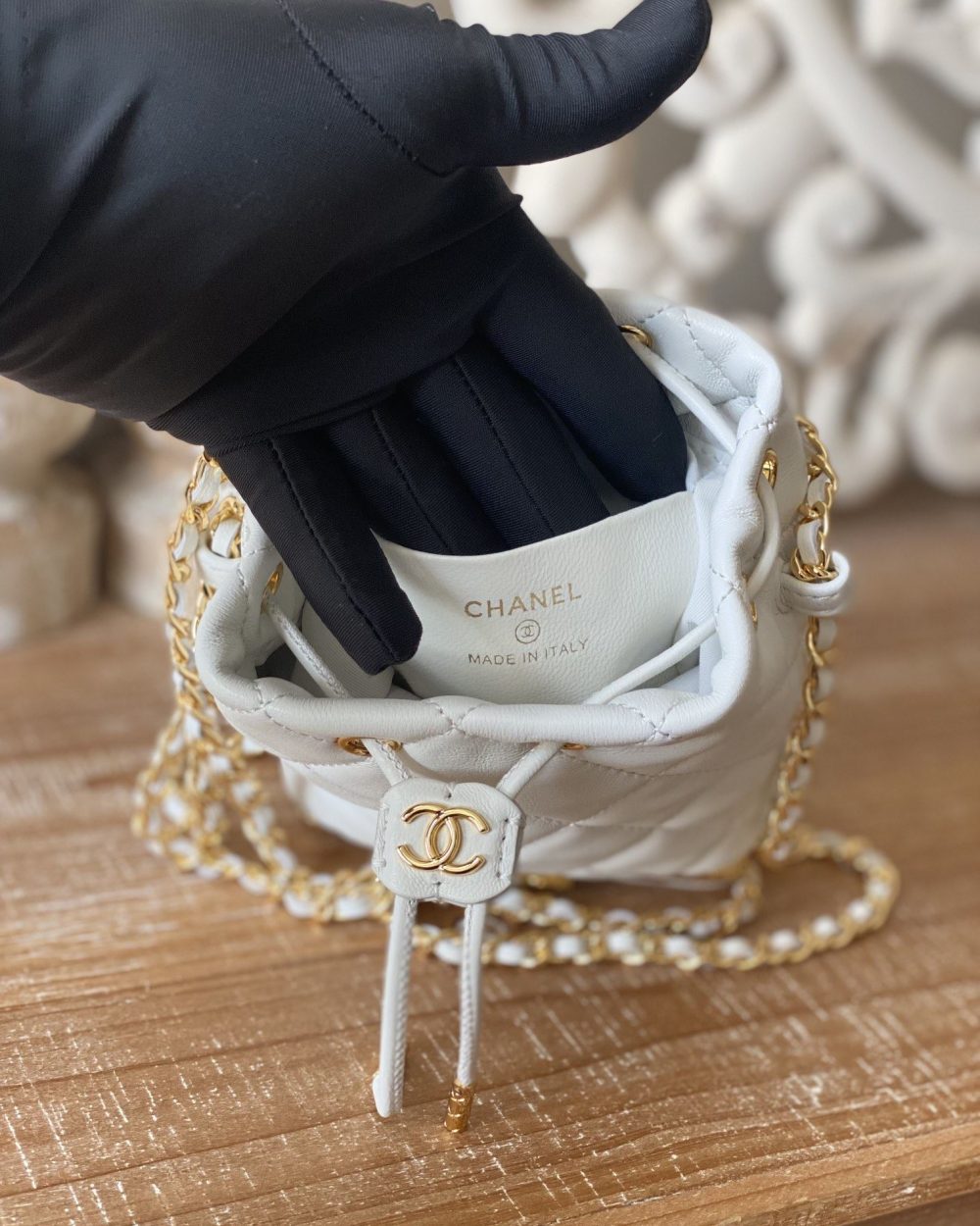 [REP 1:1] Chain Bucket Black/White For Women 5.5 in / 14 cm