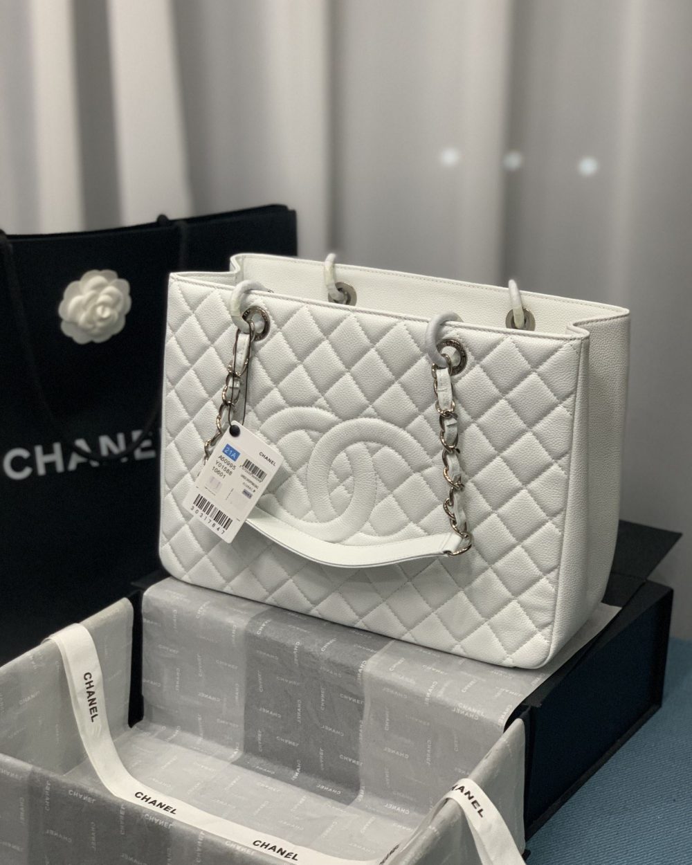 [REP 1:1] Chain Tote Shoulder Bag Black/White For Women 13in / 33cm A50995