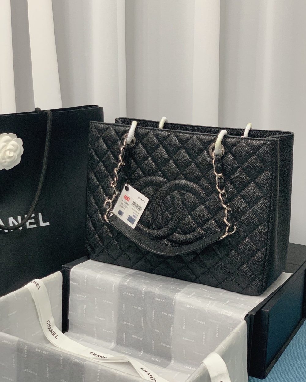 [REP 1:1] Chain Tote Shoulder Bag Black/White For Women 13in / 33cm A50995