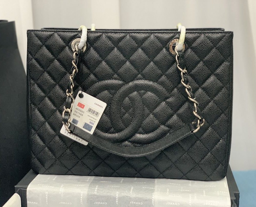 [REP 1:1] Chain Tote Shoulder Bag Black/White For Women 13in / 33cm A50995