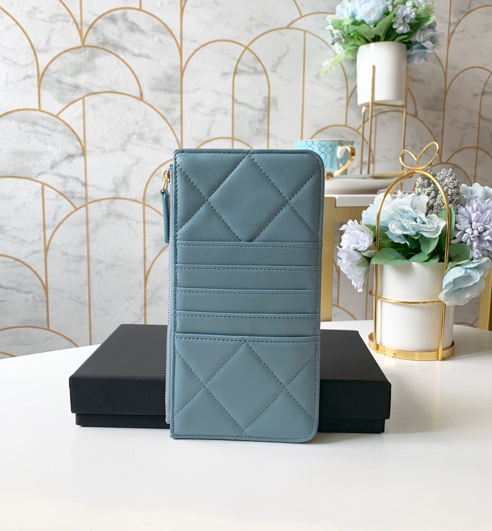 1:1 Replica Chanel 19 Matelasse Phone and Card Case Light Blue Bag For Women 19cm/7.5in