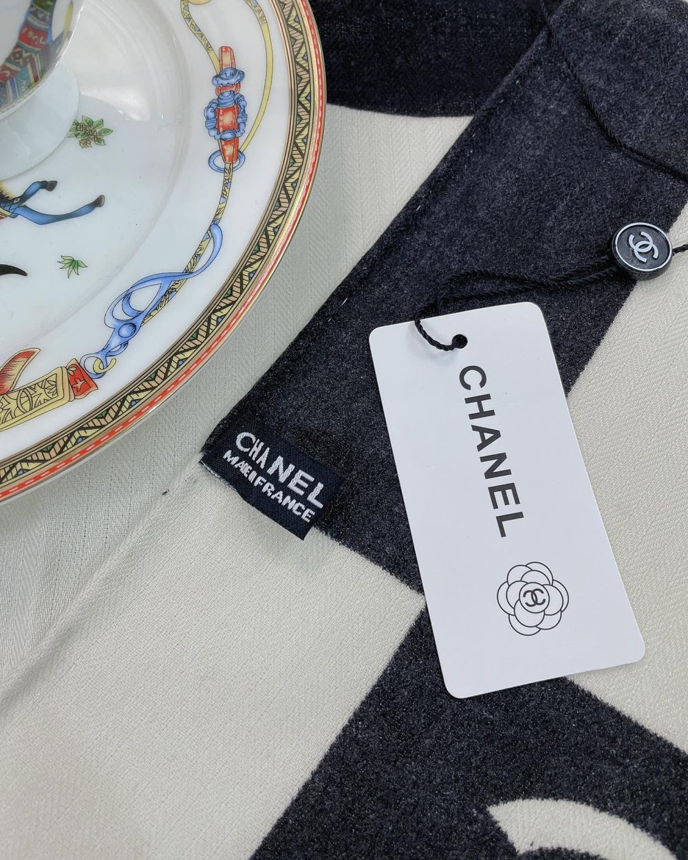 Chanel 31 Rue Cambon Pattern in Black and White Square Scarf 140cm/55in 