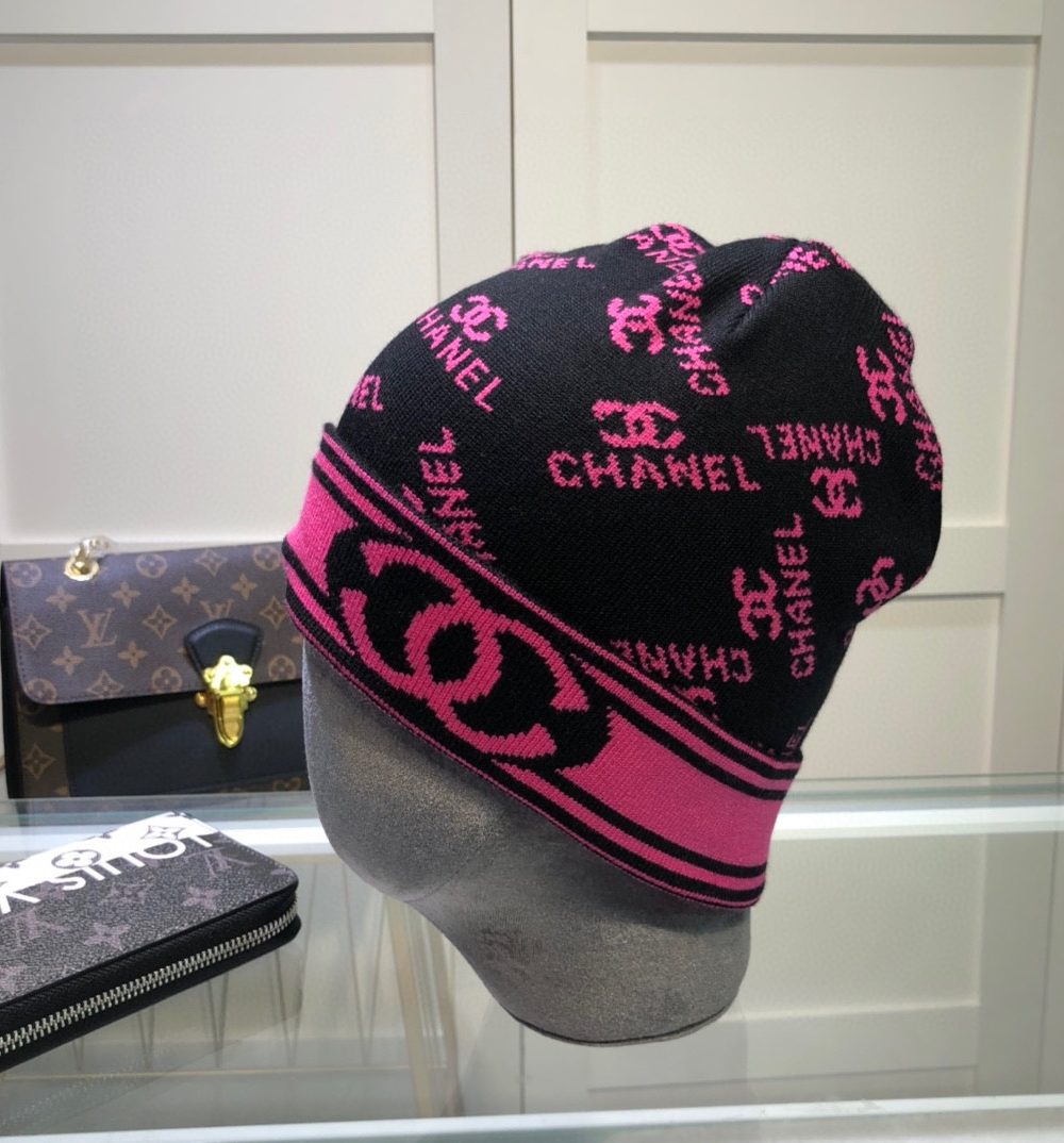 Chanel Beanie In Black & Pink