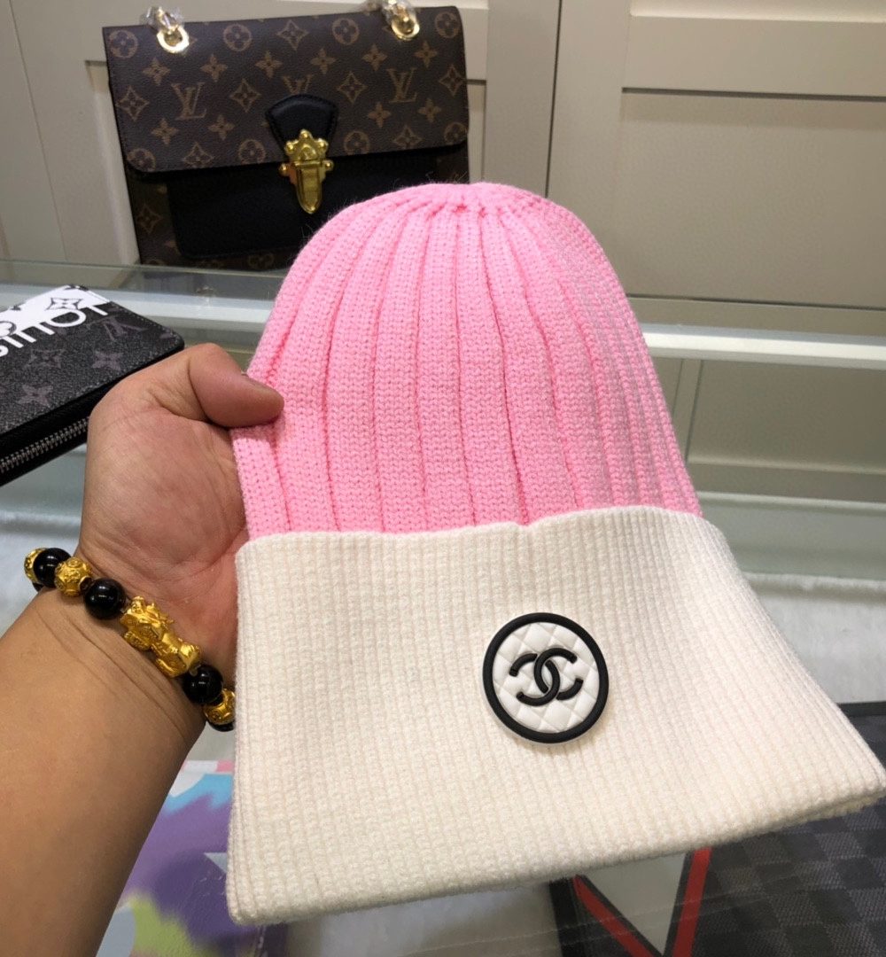 Chanel Beanie In Pink & White