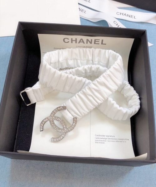 1:1 Replica Chanel Belt Double C Buckle White Silver-Toned Hardware and Strass Women Belt