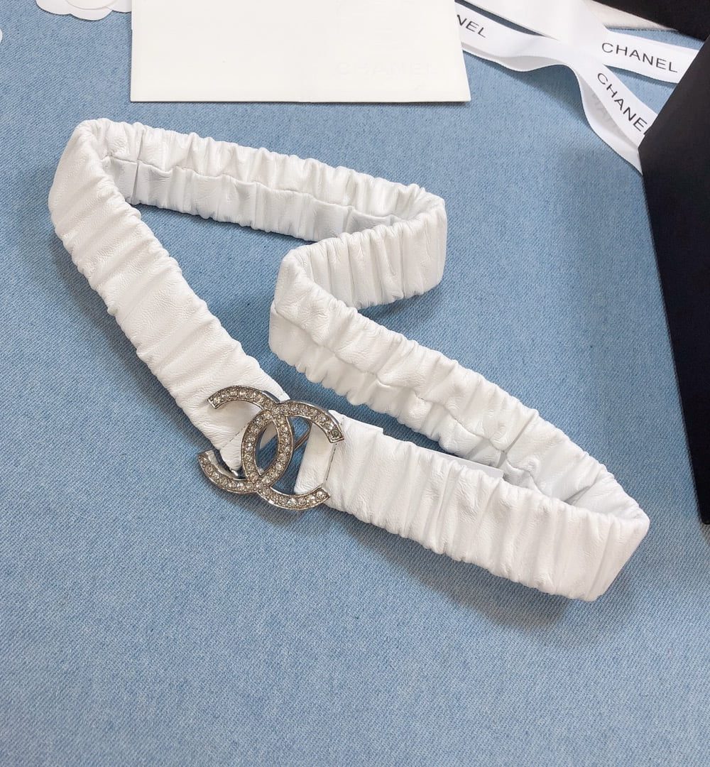 1:1 Replica Chanel Belt Double C Buckle White Silver-Toned Hardware and Strass Women Belt