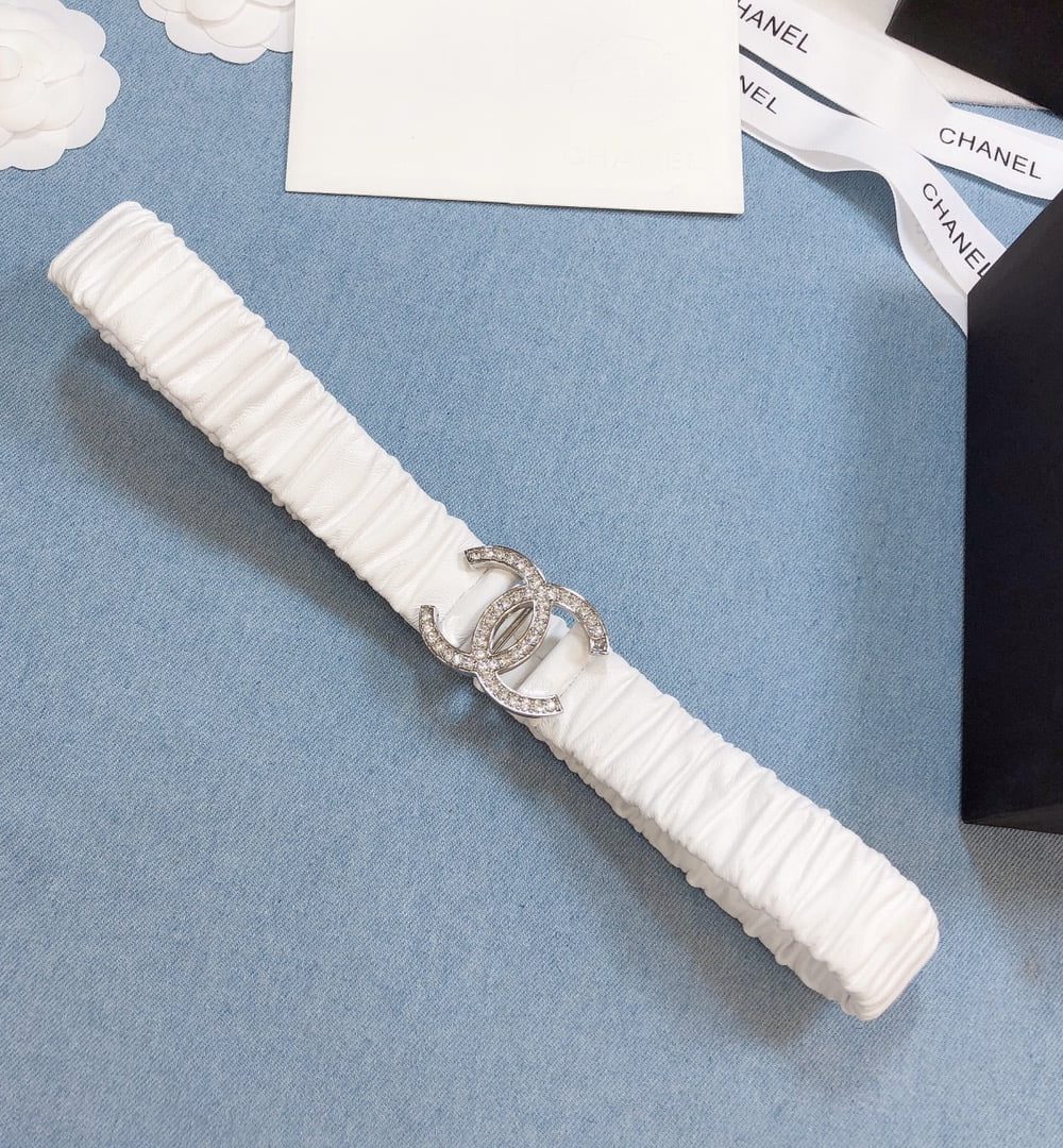 1:1 Replica Chanel Belt Double C Buckle White Silver-Toned Hardware and Strass Women Belt