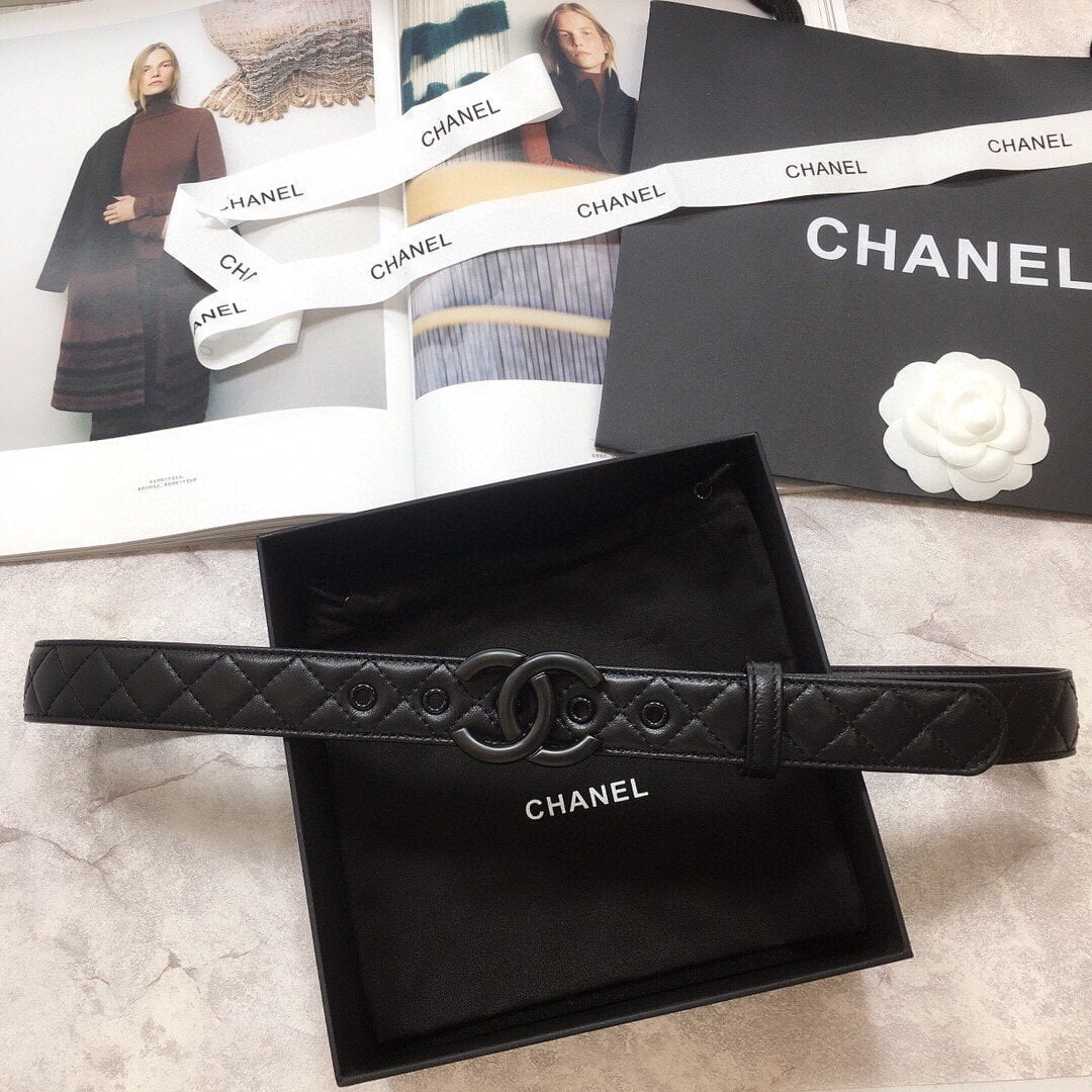 1:1 Replica Chanel Belt Quilted With Double C Buckle Black With Black Hardware Women Belt