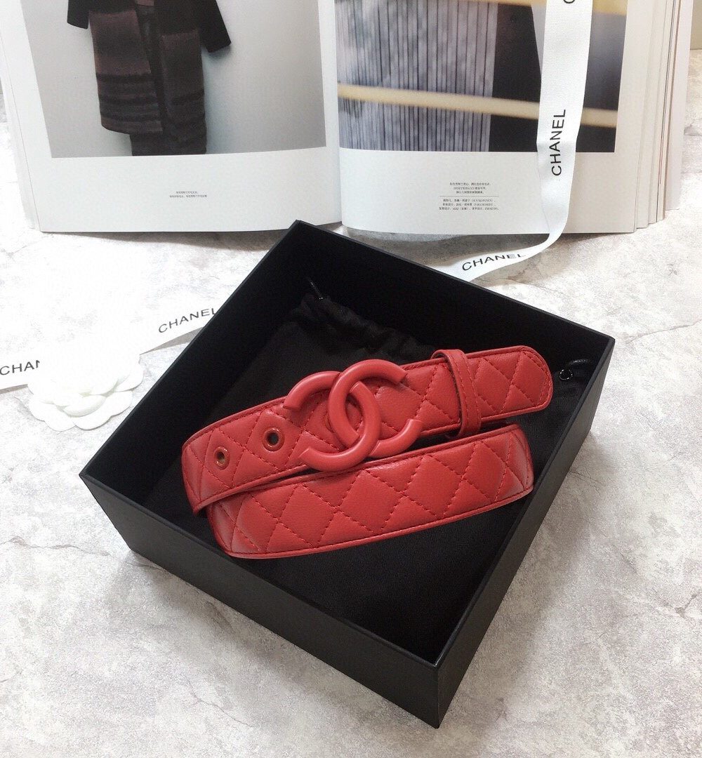 1:1 Replica Chanel Belt Quilted With Double C Buckle Red With Red Hardware Women Belt