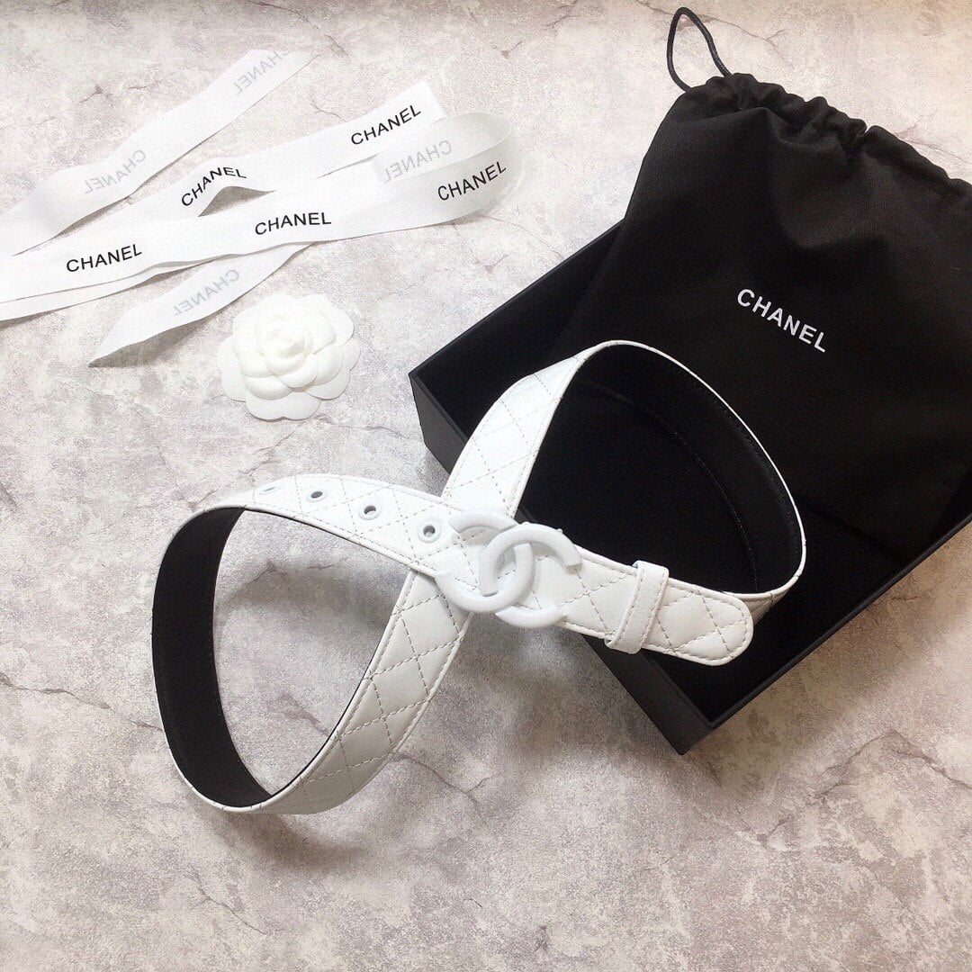 1:1 Replica Chanel Belt Quilted With Double C Buckle White With White Hardware Women Belt