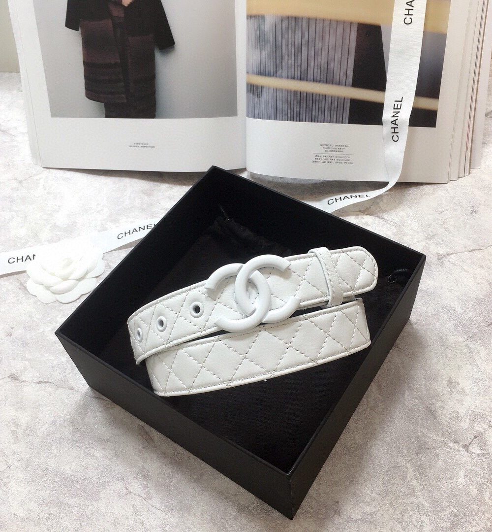 1:1 Replica Chanel Belt Quilted With Double C Buckle White With White Hardware Women Belt