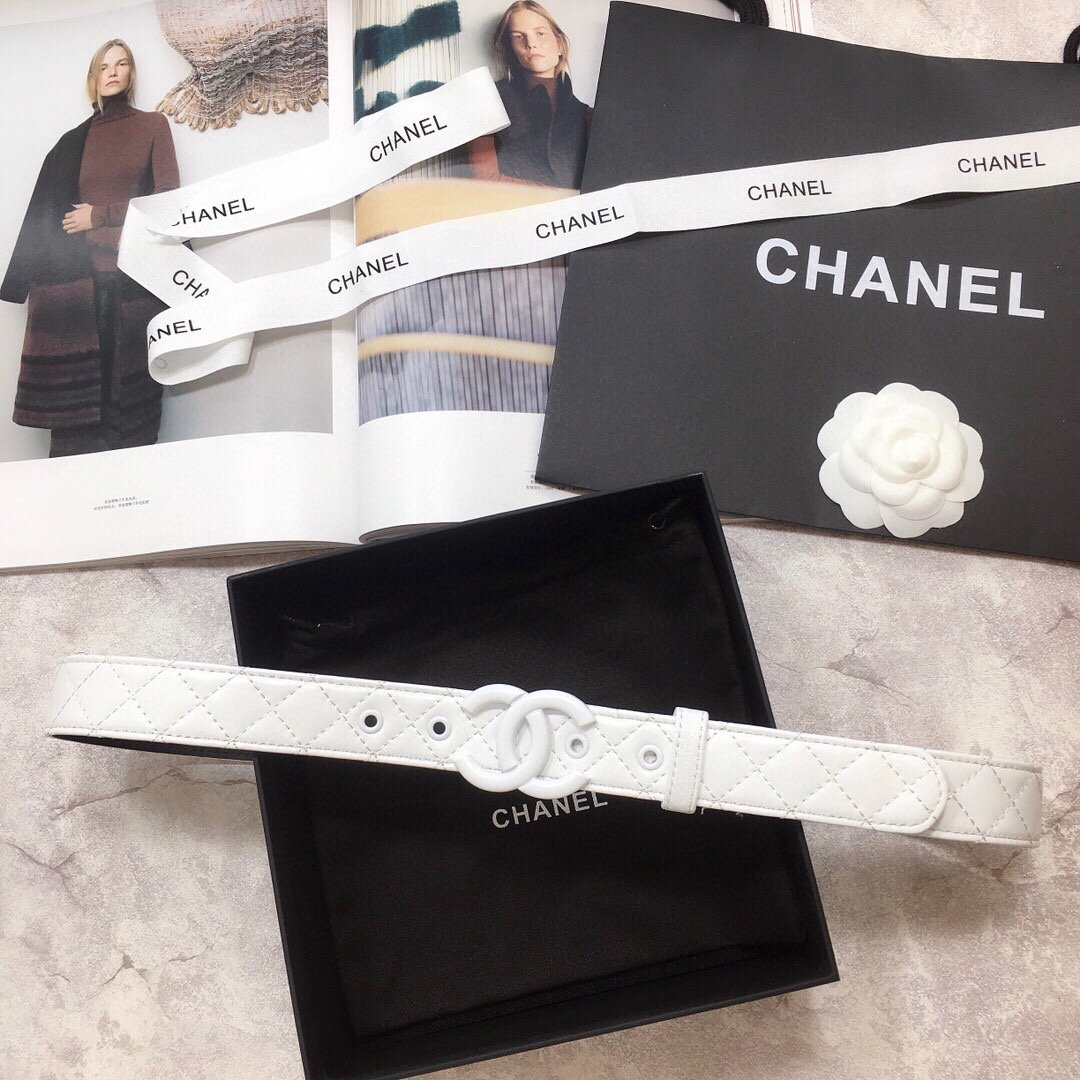 1:1 Replica Chanel Belt Quilted With Double C Buckle White With White Hardware Women Belt - Image 4