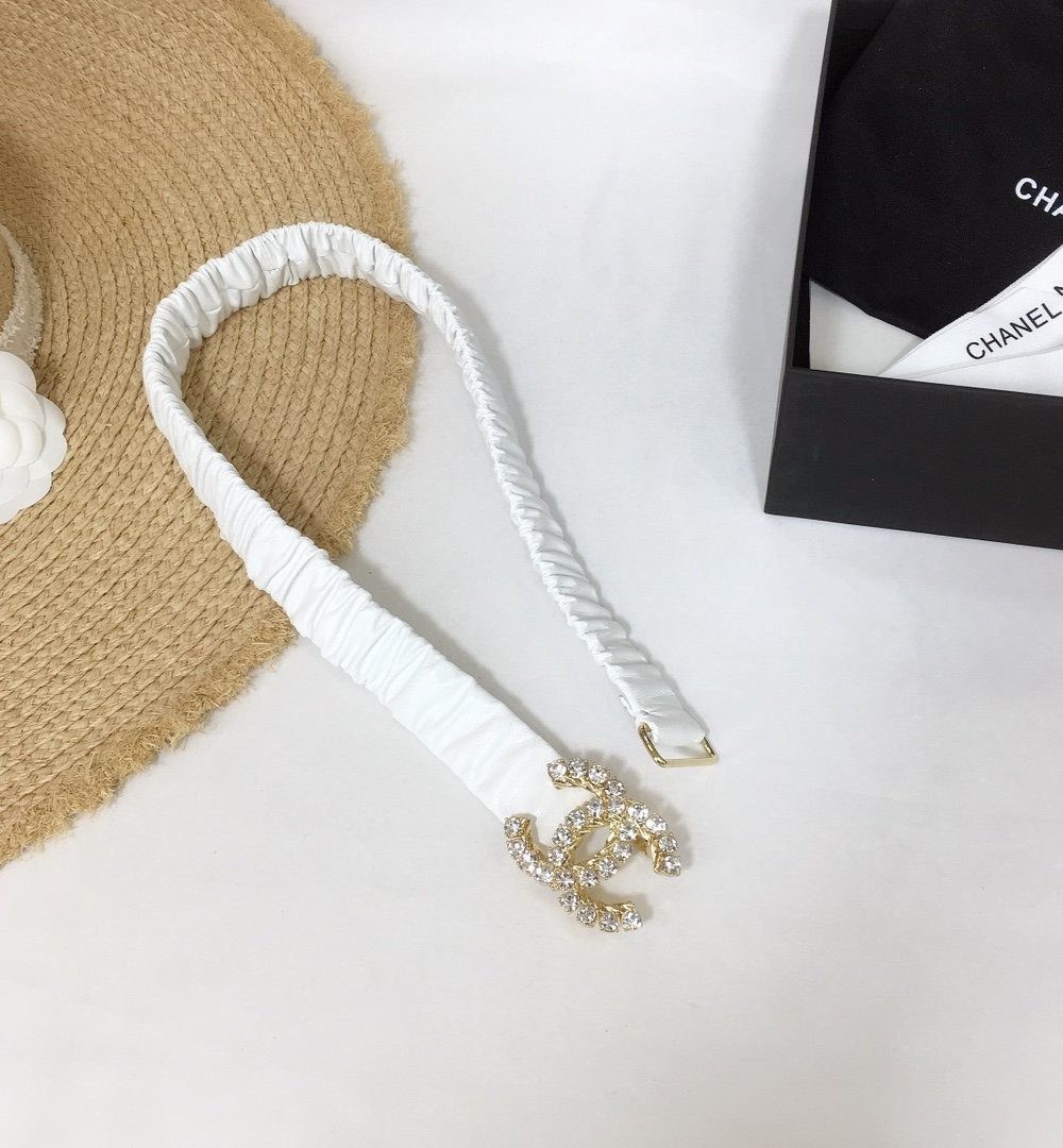 1:1 Replica Chanel Belt Velvet White With Double C Buckle Gold-Toned and Strass Hardware Women Belt