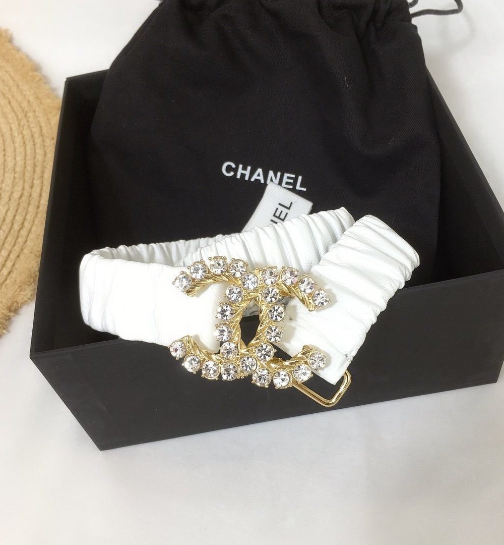 1:1 Replica Chanel Belt Velvet White With Double C Buckle Gold-Toned and Strass Hardware Women Belt