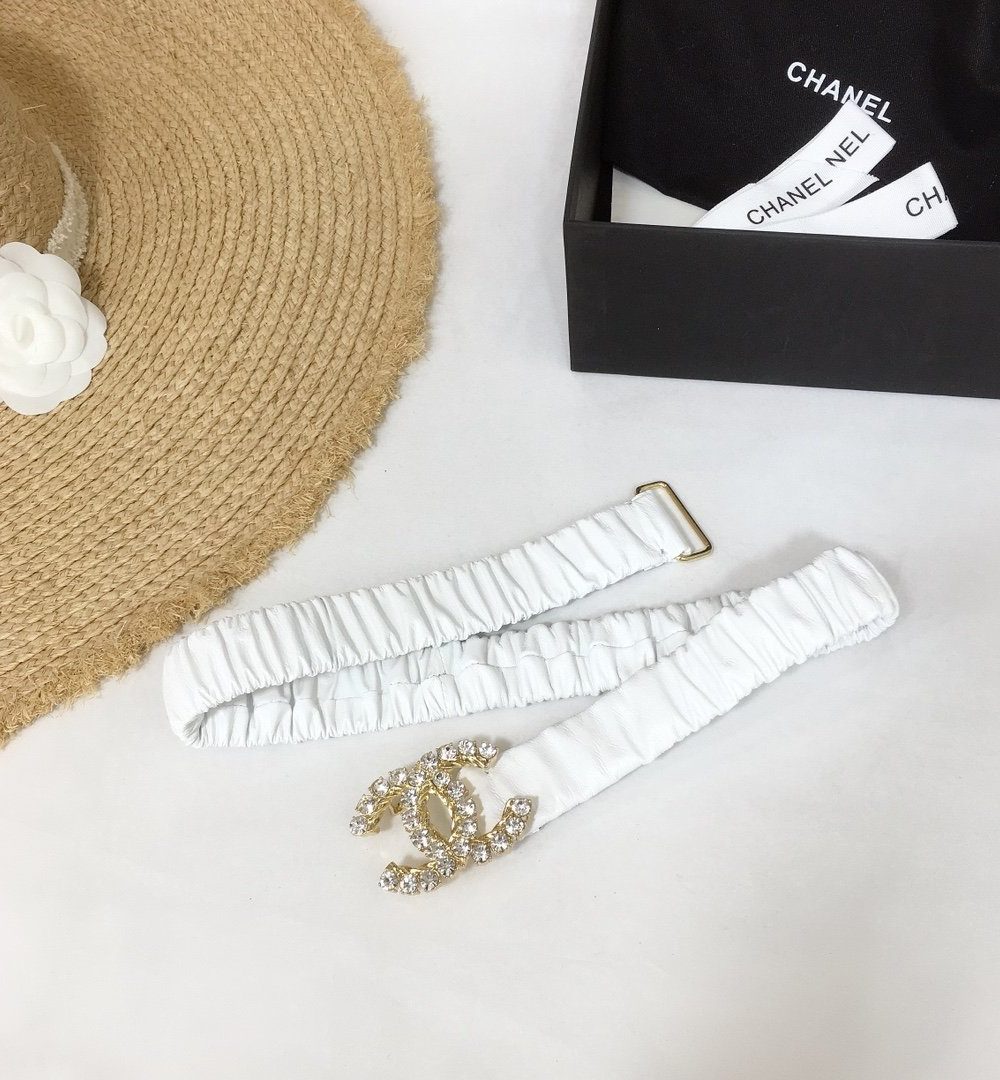 1:1 Replica Chanel Belt Velvet White With Double C Buckle Gold-Toned and Strass Hardware Women Belt