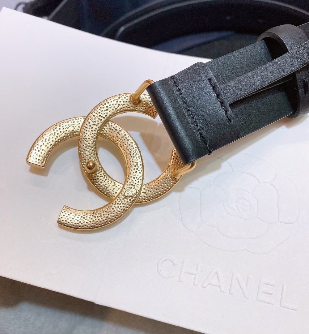 1:1 Replica Chanel Belt With Beaded Buckle Black Gold-Toned Metal and Strass Women Belt