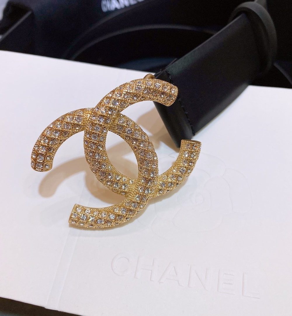 1:1 Replica Chanel Belt With Beaded Buckle Black Gold-Toned Metal and Strass Women Belt